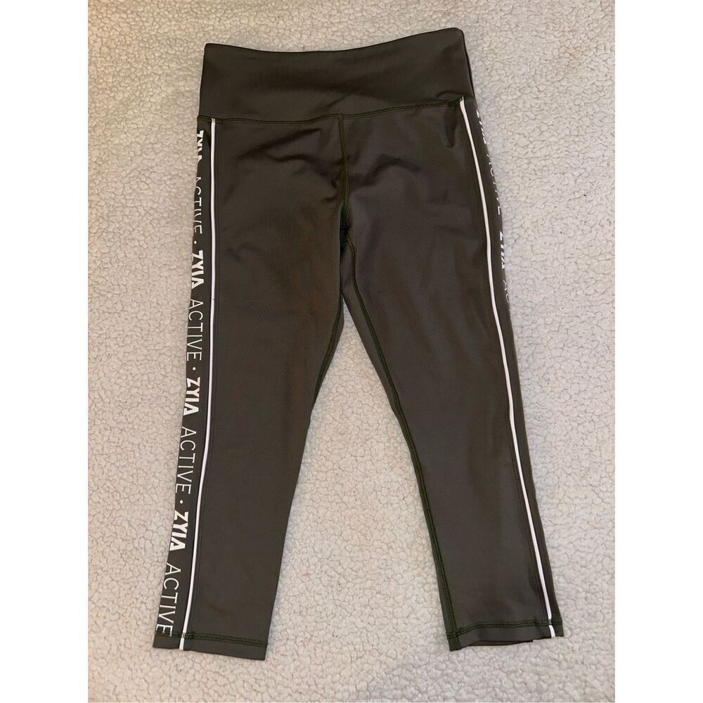 Zyia Active Women’s Olive Green White Cropped Leggings Size 6-8 NWOT